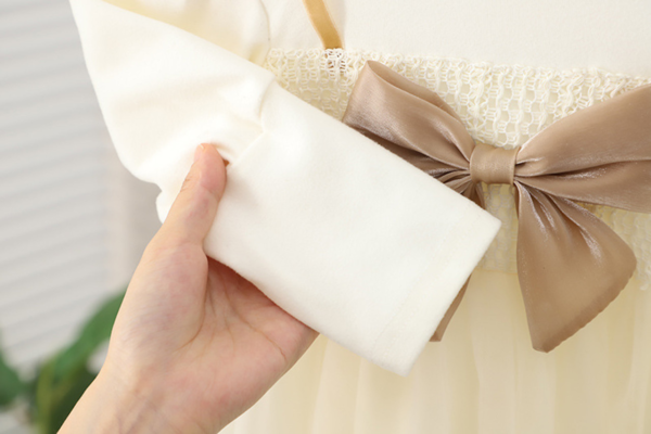 Girls Autumn Clothing Dress Puff Sleeve Bow - Image 4