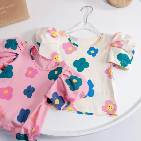Summer Girls T-Shirts Flower Shirts For Kids Short-Sleeve Children Blouse Cotton Baby Outfits Toddler Outerwear Clothing - Image 7
