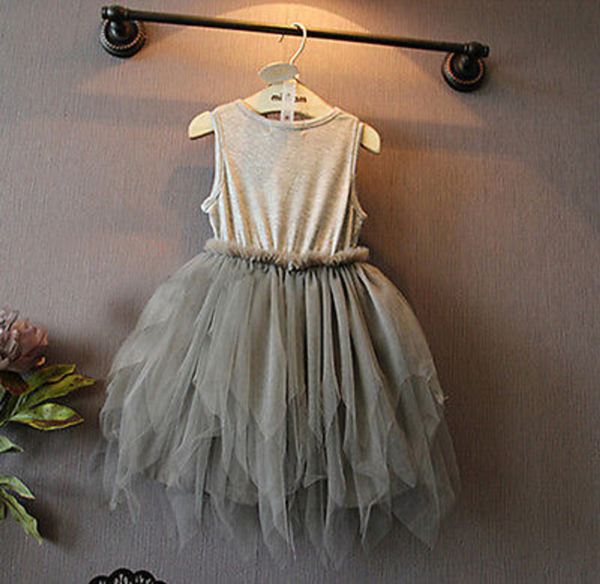 Little Girls Princess Dress Toddler Kids Baby Girl Clothes Vintage Gray Sleeveless Tulle Tutu Party Dress 2-7 Year - Image 2
