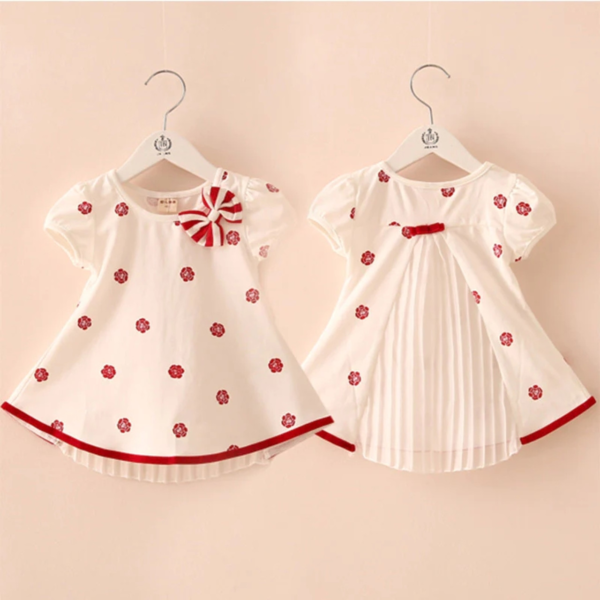 2-10 Years Girl Clothes Hot Summer Flower Print Bow Decoration Cool Design Short Sleeve O-Neck Chiffon T-Shirt Kids Girl