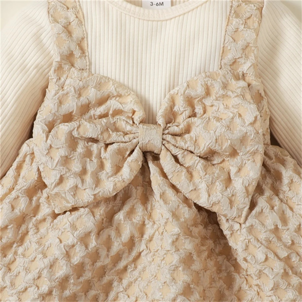 Baby Sweet Solid Color Bowknot Decor Long Sleeve Dress With Headband One-Piece Infant Birthday Outfit For Girls - Image 5