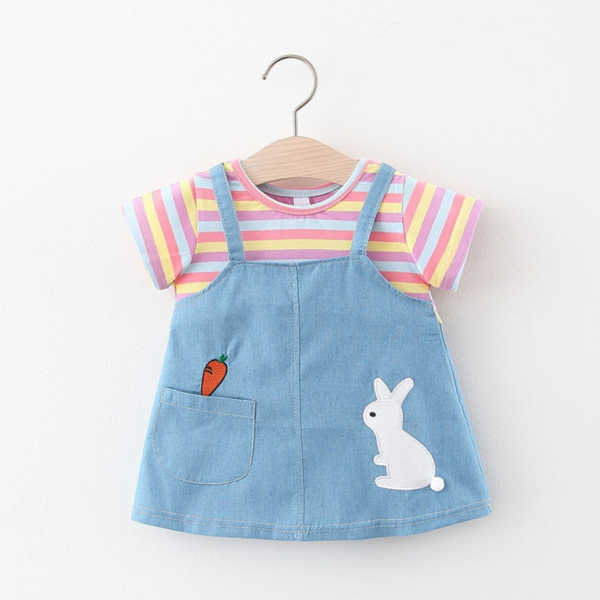 Baby Girls Clothes Summer Daily Denim Stitching Infant Dress Short Sleeve Toddler Kids Clothing 0 To 2 Years Children - Image 4