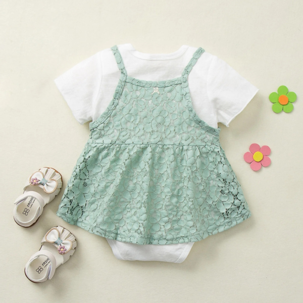 0-18 Months Newborn Infant Baby Girl Romper Summer Short Sleeve Jumpsuit+Lace Sling Dress Sets 2 Pcs Outfits Clothes - Image 3