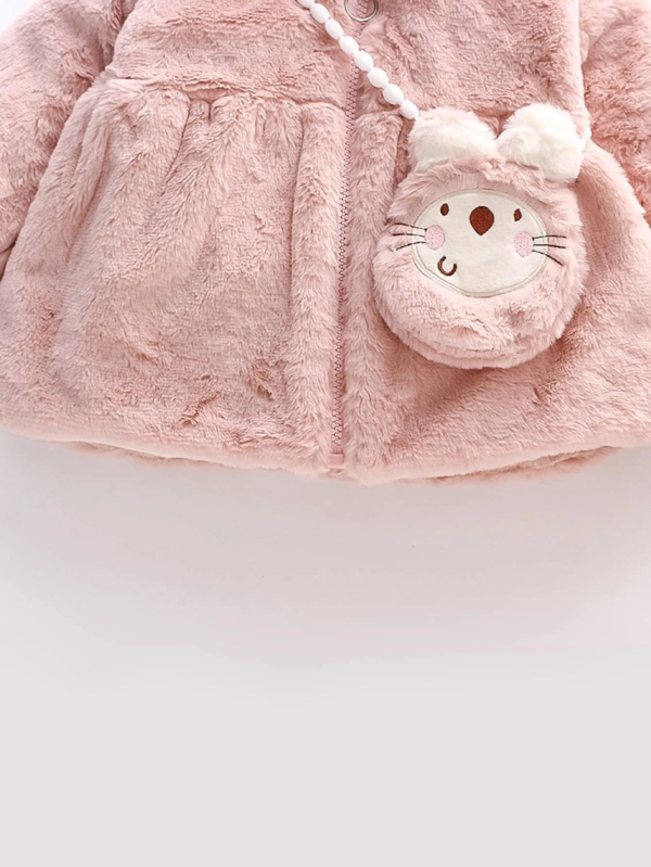 BABY 3D EAR DESIGN TEDDY HOODED COAT WITH BAG - Image 4