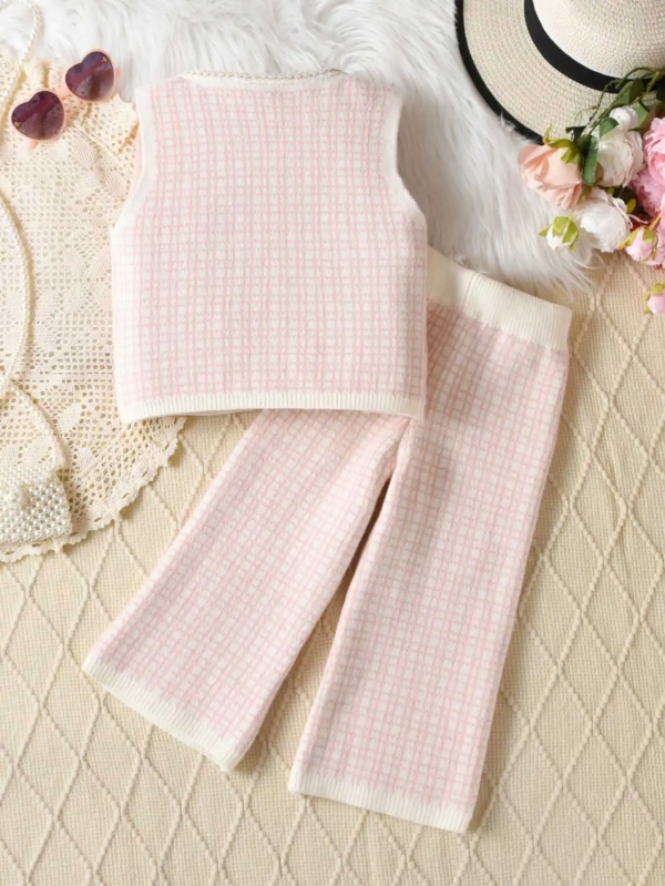 YOUNG GIRL PLAID BUTTON POCKET TOP AND PANTS SET - Image 3