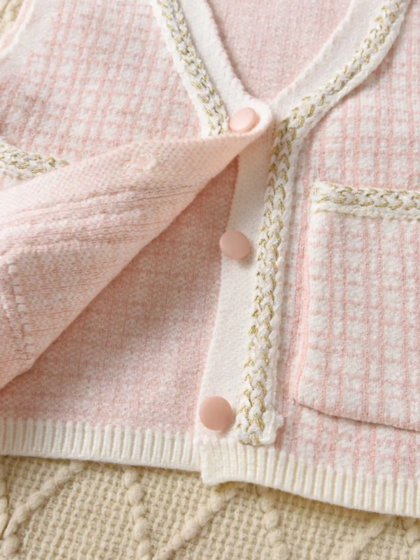 YOUNG GIRL PLAID BUTTON POCKET TOP AND PANTS SET - Image 4