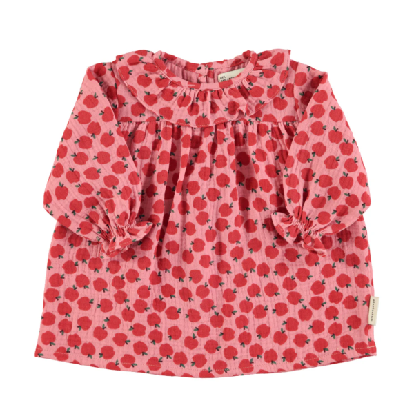 BABY DRESS | LIGHT PINK W/ RED APPLES - Image 4